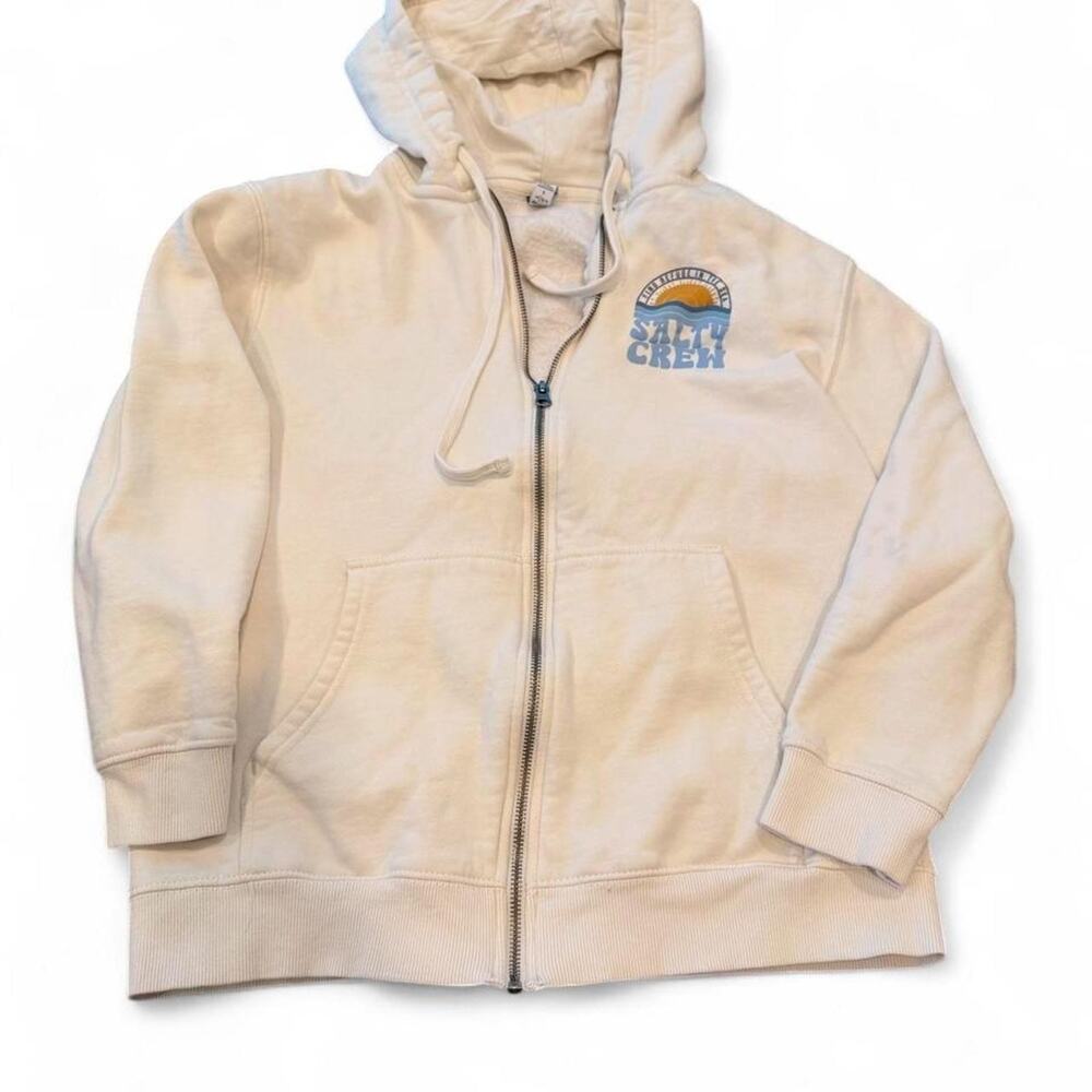 Salty Crew Find Refuge In The Sea Off White Zip Up Graphic Hoodie Small